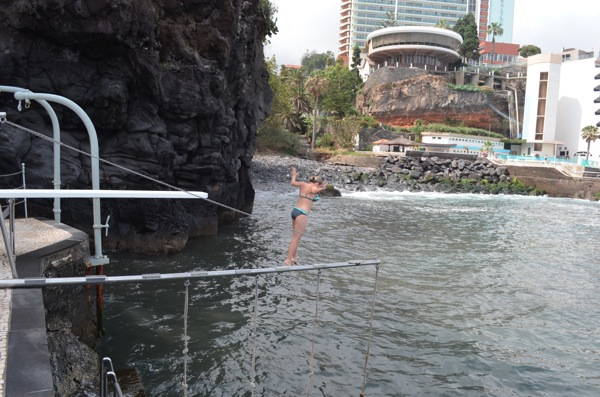 Trish takes a jump. 
